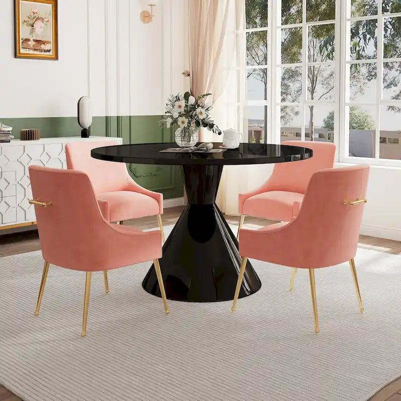 48 Light Luxury Black High Gloss Large Countertop Dining Table with Velvet Dining Chair Set