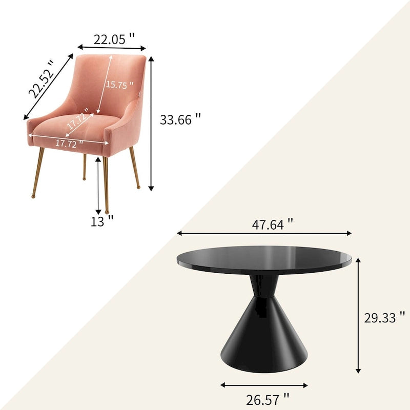 48 Light Luxury Black High Gloss Large Countertop Dining Table with Velvet Dining Chair Set