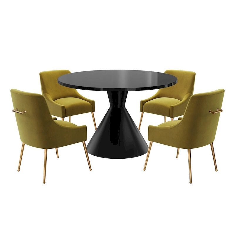 48 Light Luxury Black High Gloss Large Countertop Dining Table with Velvet Dining Chair Set