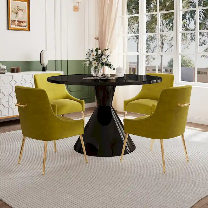 48 Light Luxury Black High Gloss Large Countertop Dining Table with Velvet Dining Chair Set