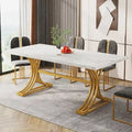 63 Modern Dining Table with Faux Marble Tabletop Golden Frame for Kitchen Dining Room
