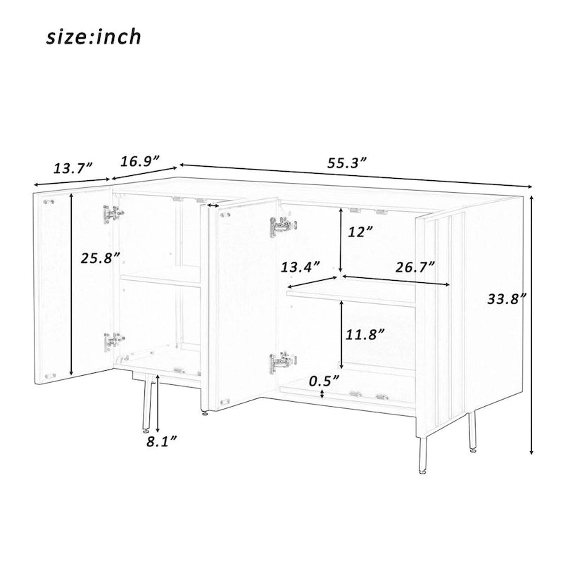 Sideboard Wooden Cabinet with 4 Doors Suitable for Living Rooms