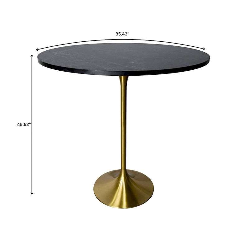 LeisureMod Verve 36 Round Dining Table with MDF Wood TableTop and Brushed Gold Base for Kitchen & Dining Room