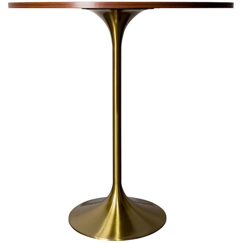 LeisureMod Verve 36 Round Dining Table with MDF Wood TableTop and Brushed Gold Base for Kitchen & Dining Room