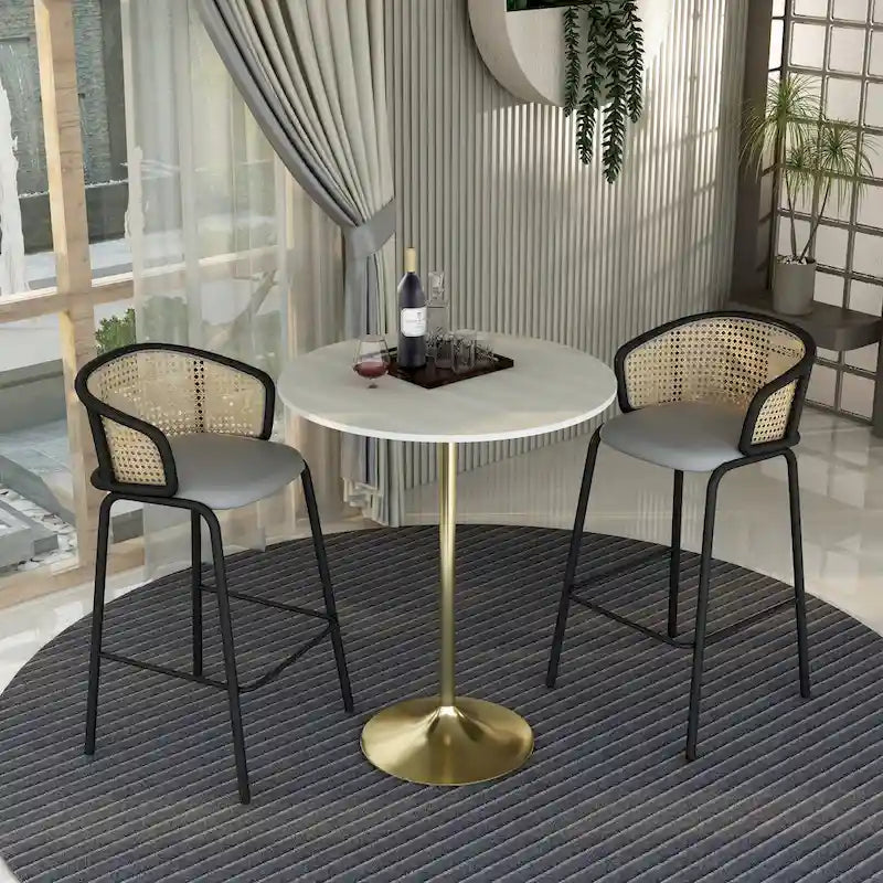 LeisureMod Verve 36 Round Dining Table with MDF Wood TableTop and Brushed Gold Base for Kitchen & Dining Room