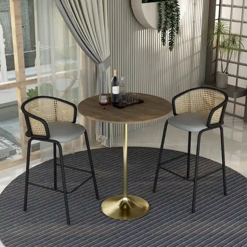 LeisureMod Verve 36 Round Dining Table with MDF Wood TableTop and Brushed Gold Base for Kitchen & Dining Room