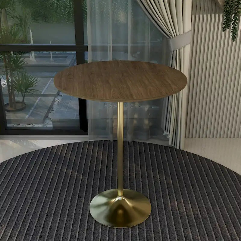 LeisureMod Verve 36 Round Dining Table with MDF Wood TableTop and Brushed Gold Base for Kitchen & Dining Room