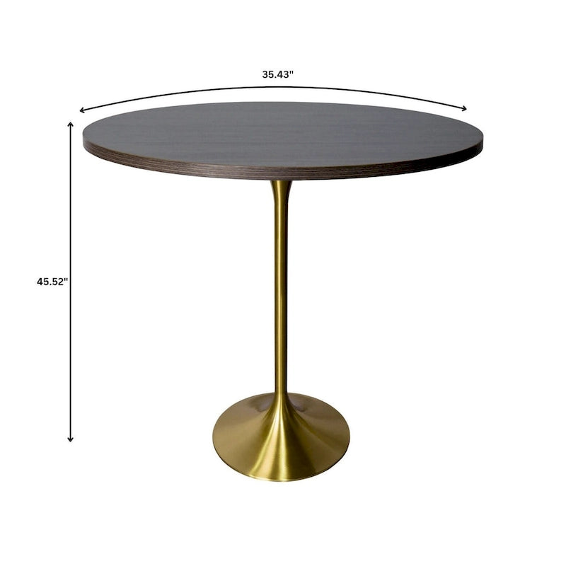 LeisureMod Verve 36 Round Dining Table with MDF Wood TableTop and Brushed Gold Base for Kitchen & Dining Room