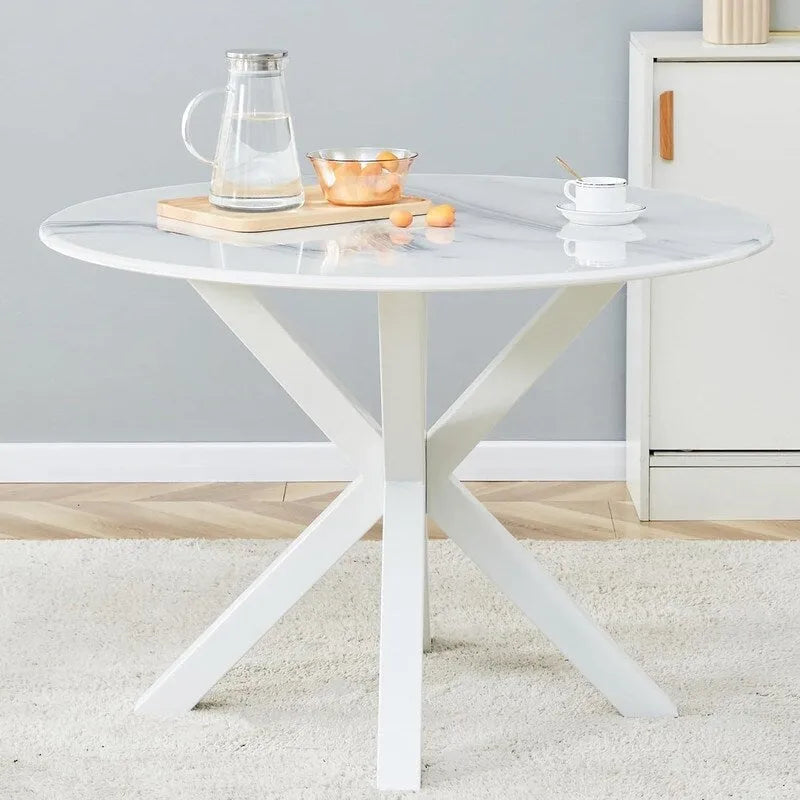 Grondin Mid-Century Modern Round Dininig Table with MDF Top and Pedestal Base, 42.1 End Table Leisure Table