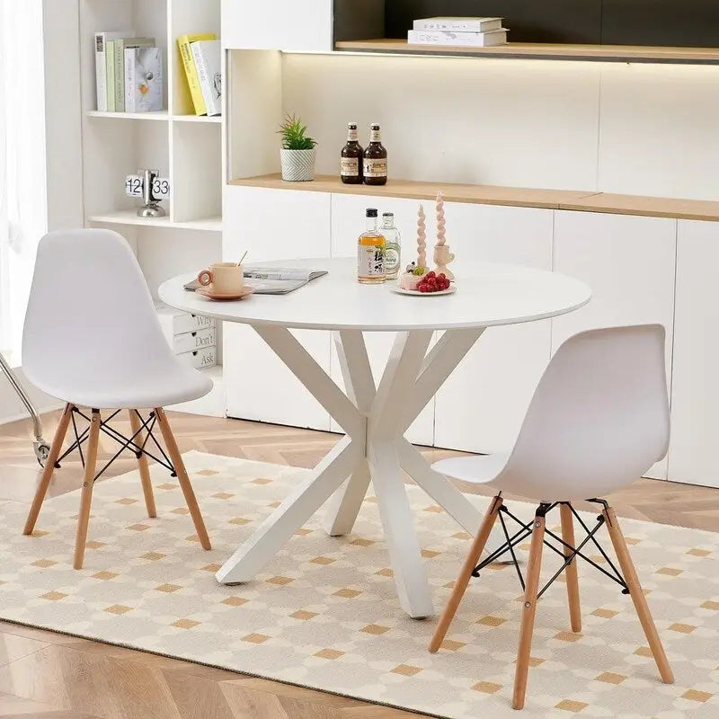 Grondin Mid-Century Modern Round Dininig Table with MDF Top and Pedestal Base, 42.1 End Table Leisure Table