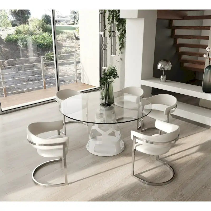 Modrest Lilly Modern 12mm Round Glass & White Dining Table