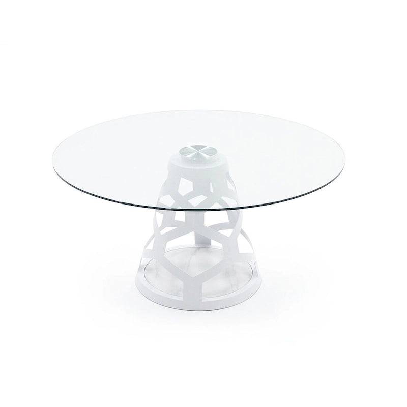Modrest Lilly Modern 12mm Round Glass & White Dining Table