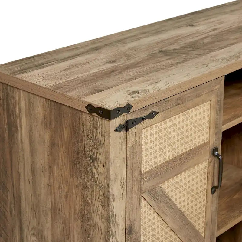 65-Inch Slate Gray Faux Rattan Sideboard with Barn Doors Rustic Sideboard,4-Door Storage for Living Room,Entryway,Dining Room
