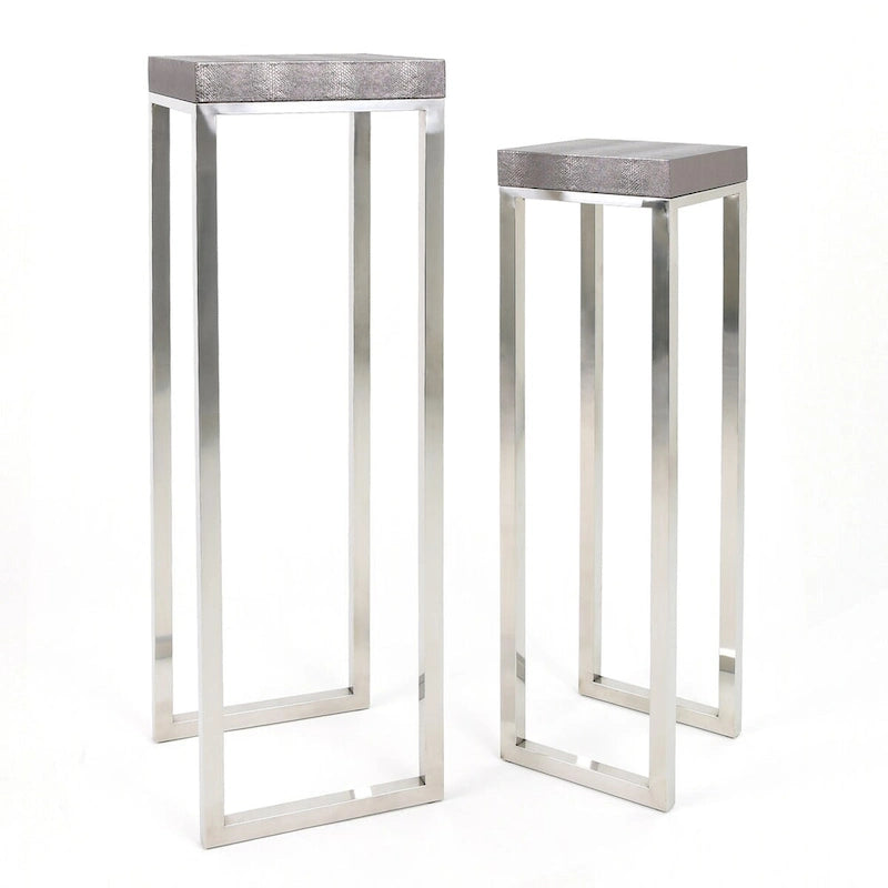 Empire Art Direct Silver Faux Lizard Leather Tall Nesting Tables (Set of 2) - 12 x 38