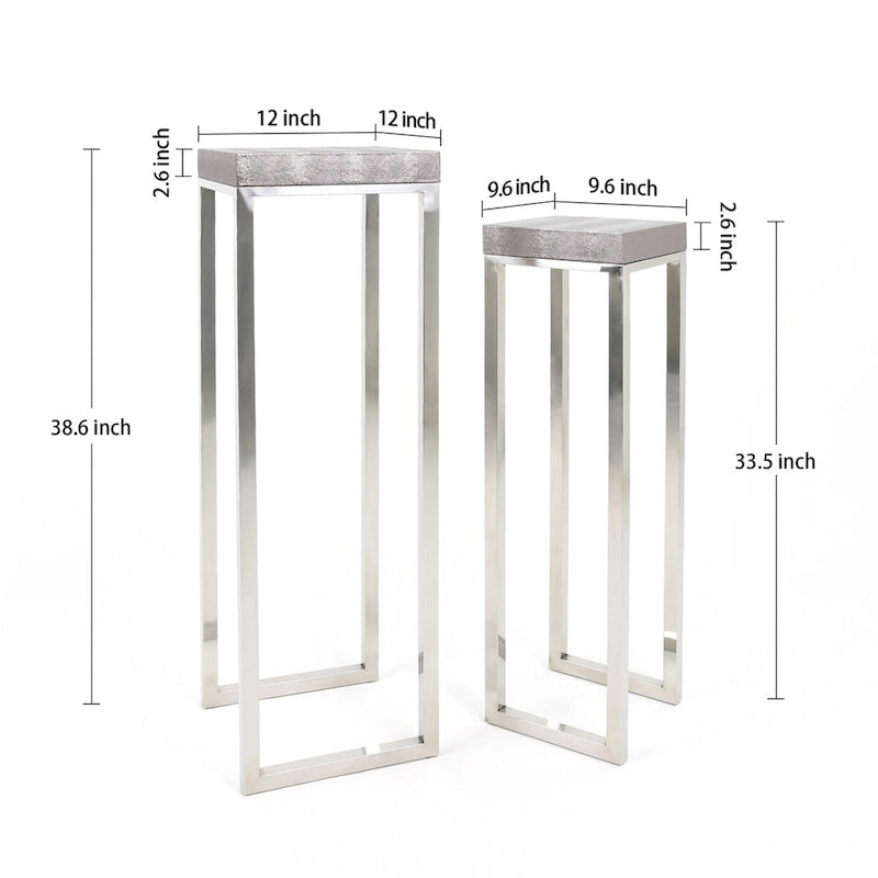 Empire Art Direct Silver Faux Lizard Leather Tall Nesting Tables (Set of 2) - 12 x 38