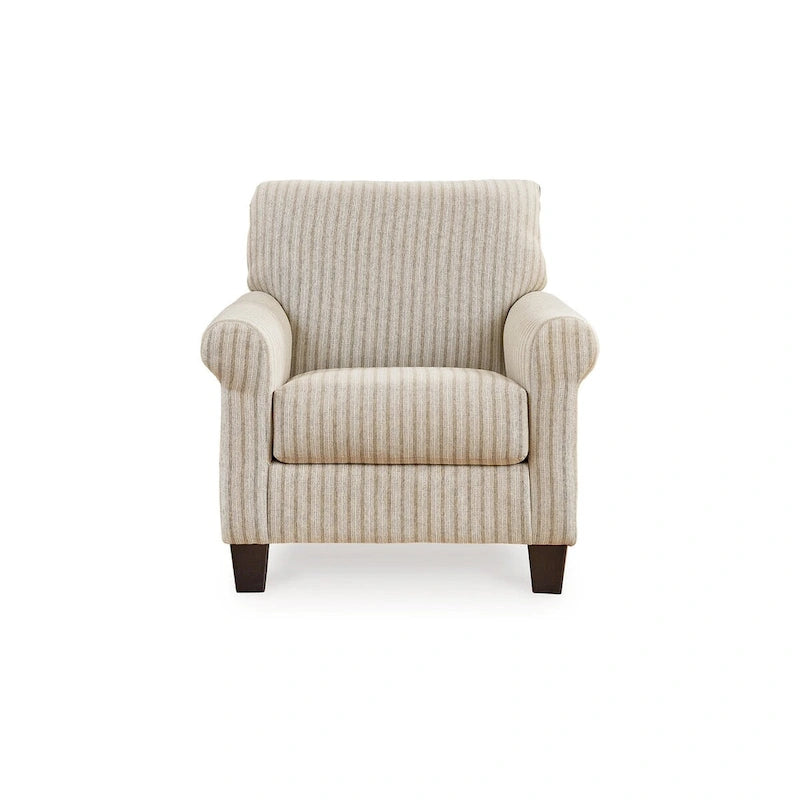 Vlea 36 Inch Accent Armchair, Striped Pattern, Sandstone Beige Polyester