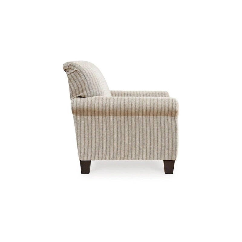 Vlea 36 Inch Accent Armchair, Striped Pattern, Sandstone Beige Polyester