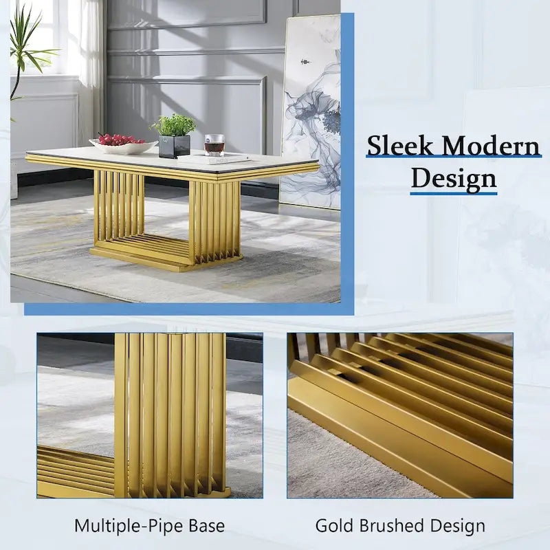 Luxurious 50 inch Glass Coffee Table with Brushed Gold Stainless Steel Base