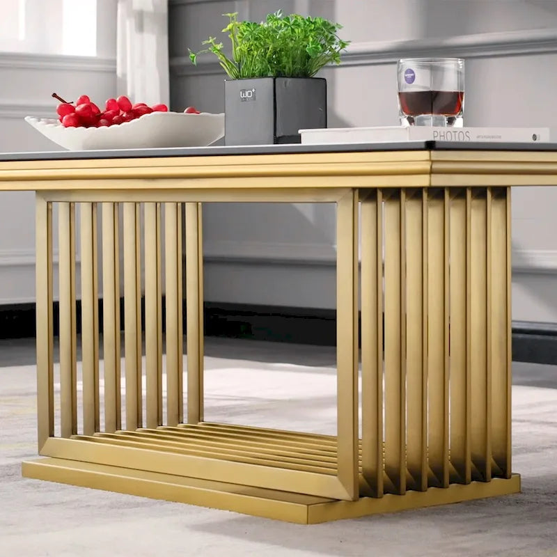 Luxurious 50 inch Glass Coffee Table with Brushed Gold Stainless Steel Base
