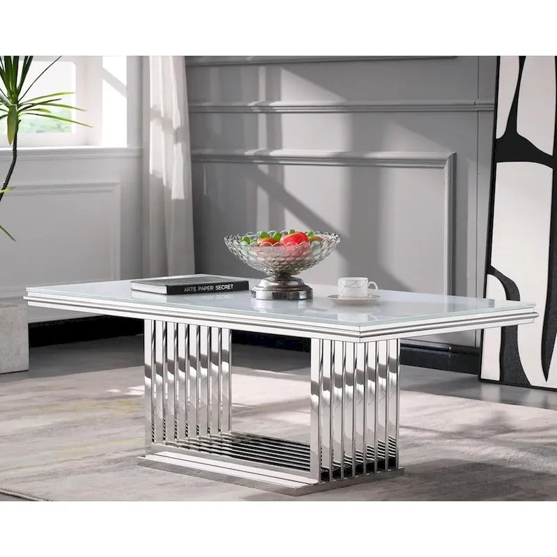 Luxurious 50 inch Glass Coffee Table with Brushed Gold Stainless Steel Base