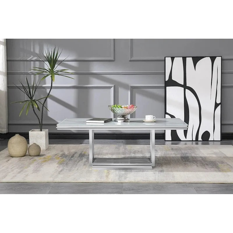 Luxurious 50 inch Glass Coffee Table with Brushed Gold Stainless Steel Base