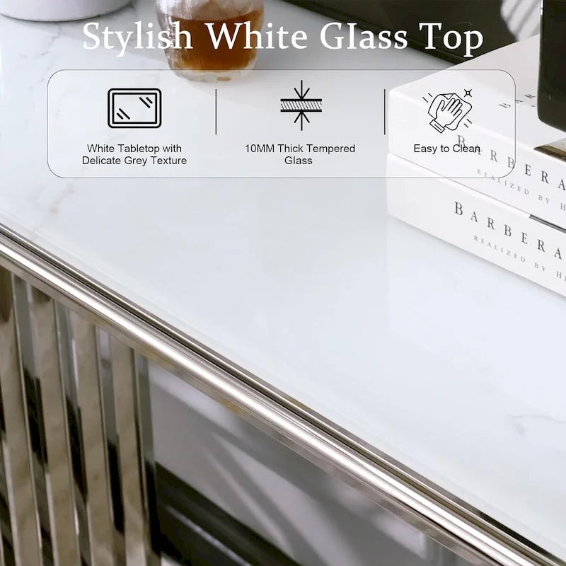 Luxurious 50 inch Glass Coffee Table with Brushed Gold Stainless Steel Base