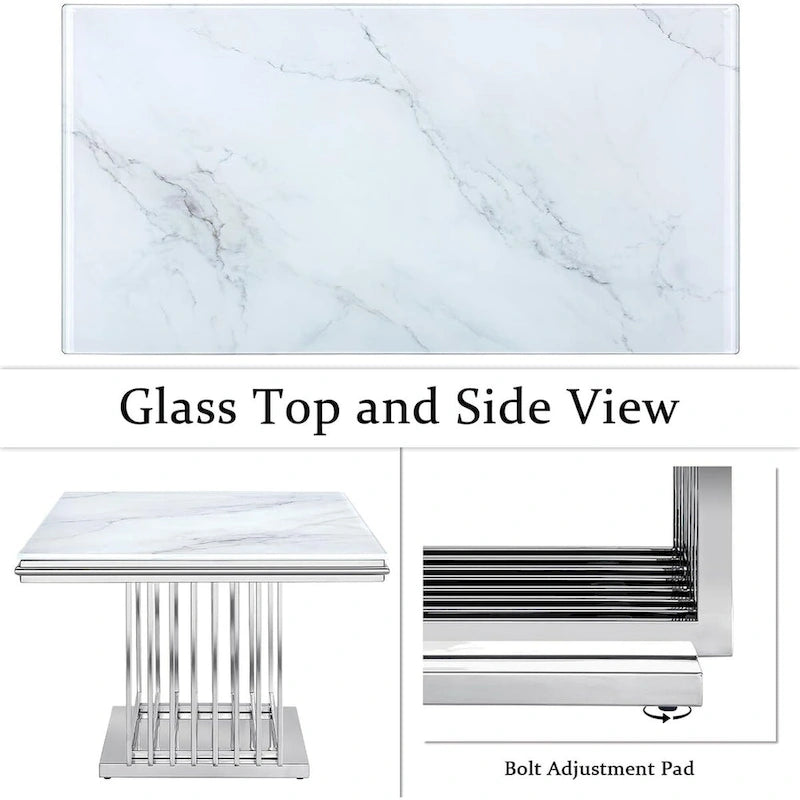 Luxurious 50 inch Glass Coffee Table with Brushed Gold Stainless Steel Base