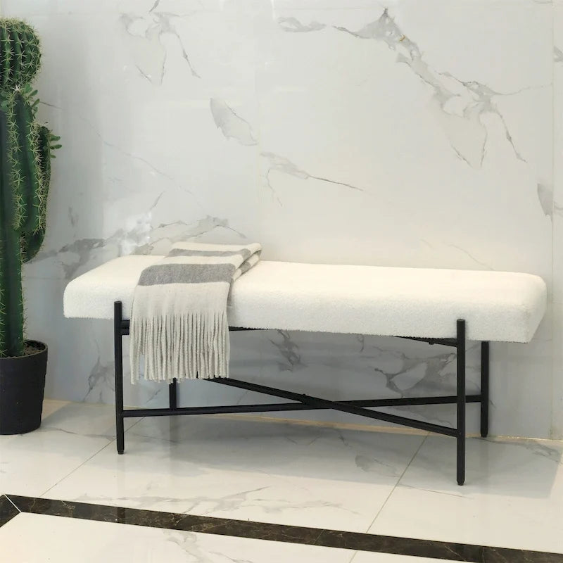 Tingri Modern White Cushion Top Entryway Bench