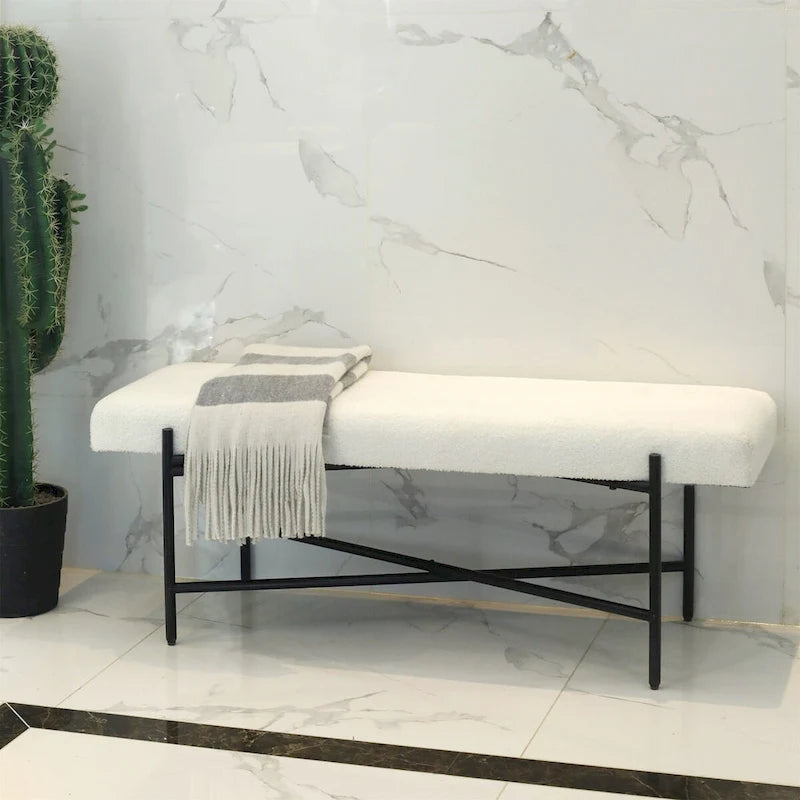 Tingri Modern White Cushion Top Entryway Bench