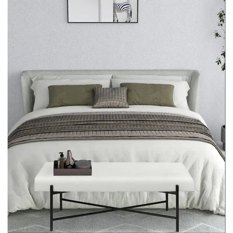 Tingri Modern White Cushion Top Entryway Bench