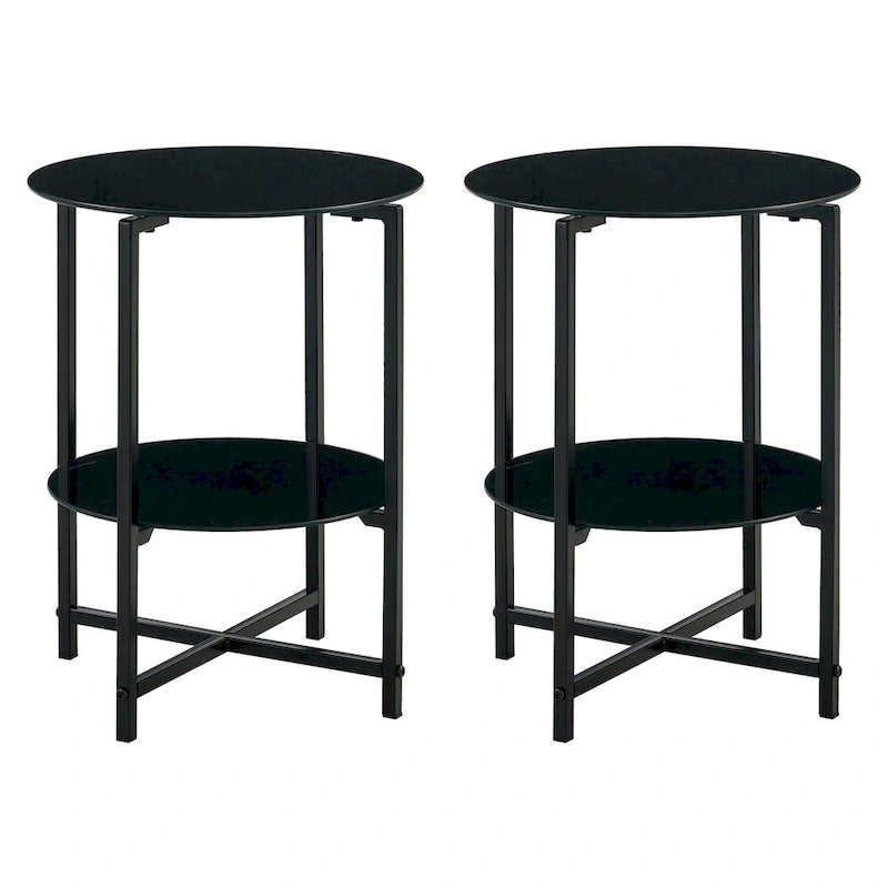 2-piece set,Tempered Glass End Table, Round Coffee Table for Bedroom Living Room Office