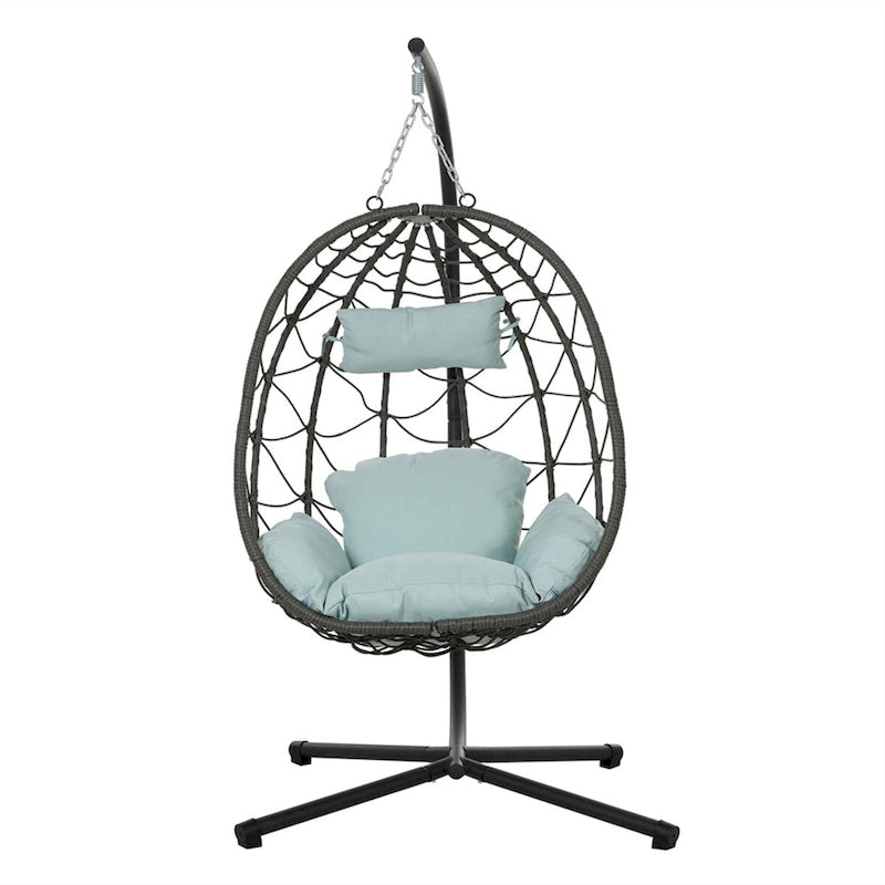Indoor Outdoor Wicker Hanging Egg Chair with Stand