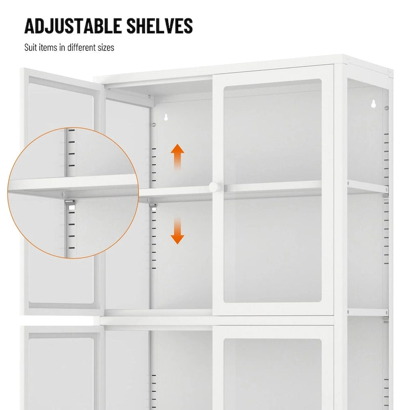 Four Glass Door Storage Cabinet with Adjustable Shelves and Feet Cold-Rolled Steel Sideboard Furniture