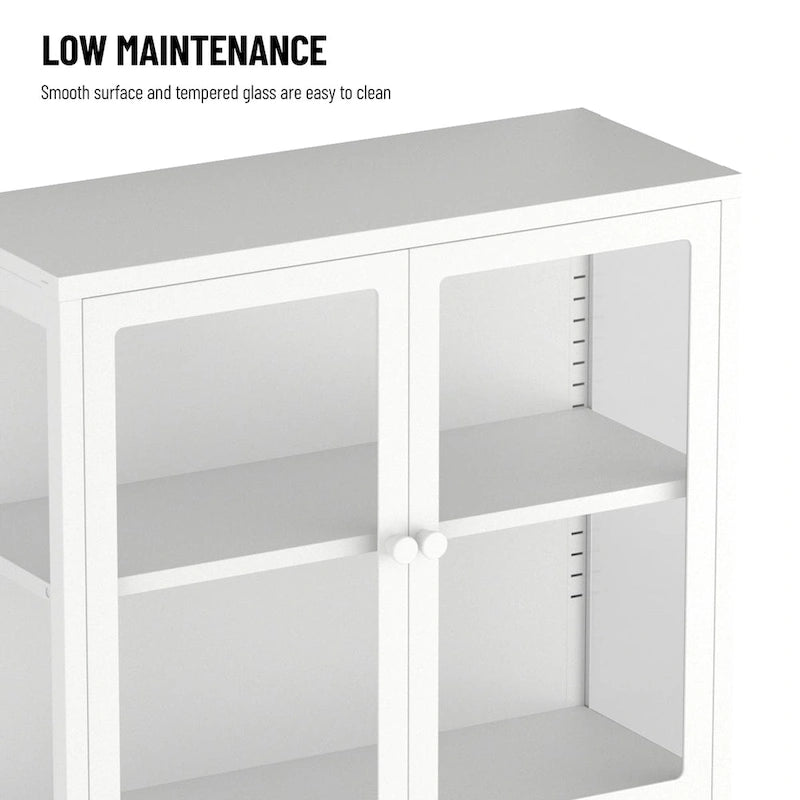 Four Glass Door Storage Cabinet with Adjustable Shelves and Feet Cold-Rolled Steel Sideboard Furniture