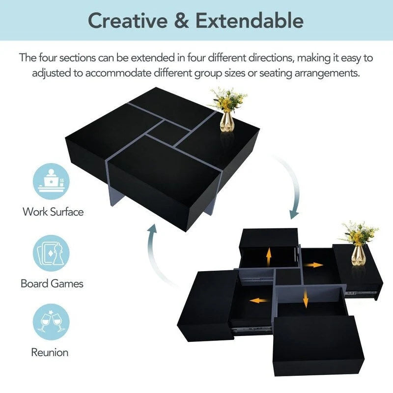 Unique Design Coffee Table with Extendable Sliding Tabletop