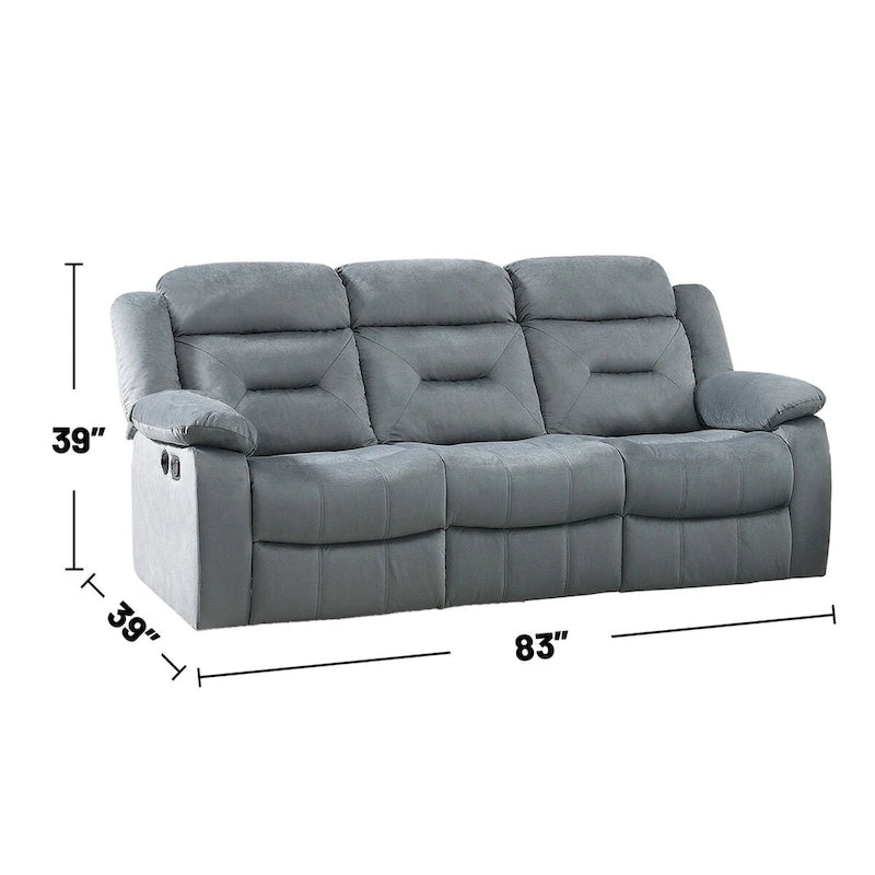 Velvet Upholstered Manual Motion Recliner Sofa with USB Port