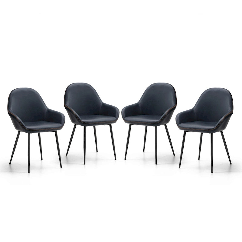 Glitzhome Set of 4 Mid-Century Leatherette Stitched Dining Accent Armchairs