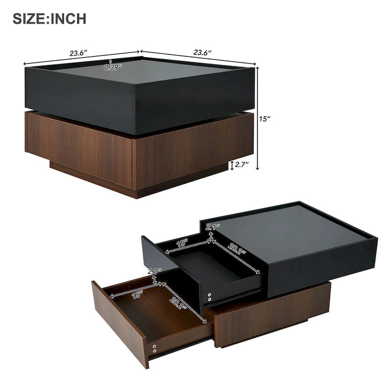 Rotating Coffee Table with 2 Drawers