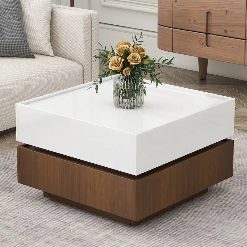 Rotating Coffee Table with 2 Drawers