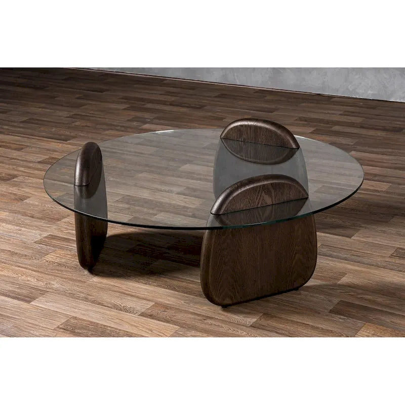 Modrest Buxton Mid-Century Modern Glass & Dark Walnut Coffee Table