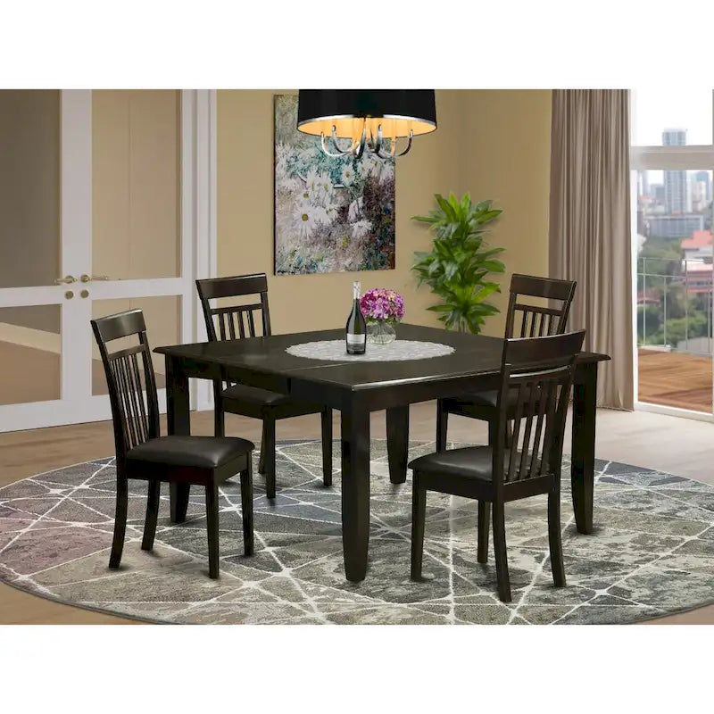 East West Furniture Dining Table Set Includes a Square Table with Butterfly Leaf and Dining Chairs (Chair Seat Type Options)