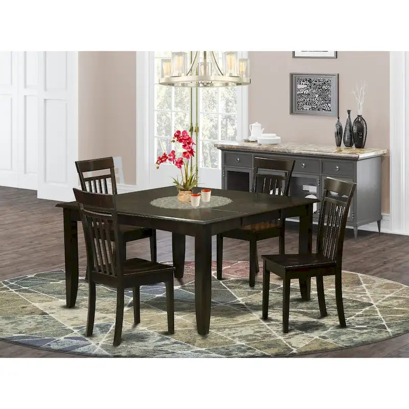 East West Furniture Dining Table Set Includes a Square Table with Butterfly Leaf and Dining Chairs (Chair Seat Type Options)