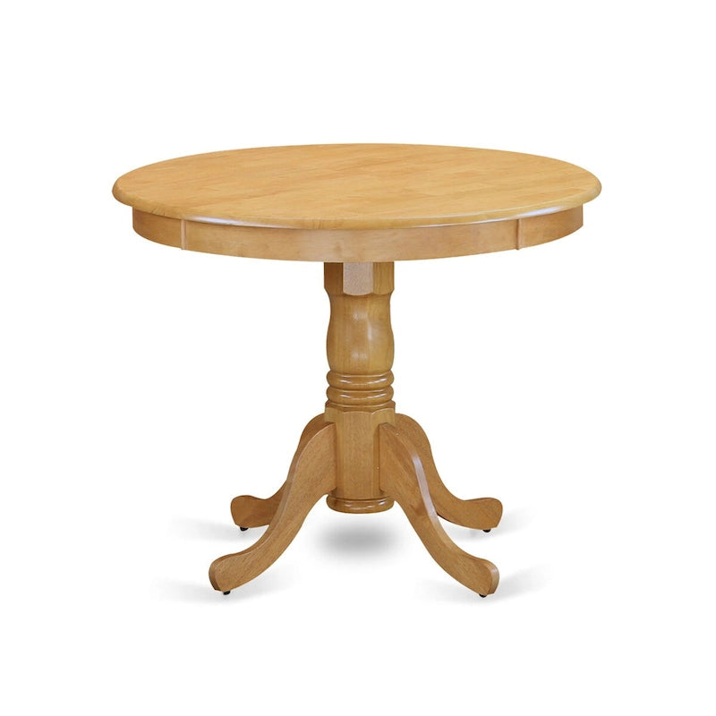 East West Furniture 3 Piece Modern Dining Table Set- a Round Kitchen Table with Pedestal and 2 Kitchen Dining Chairs, Oak