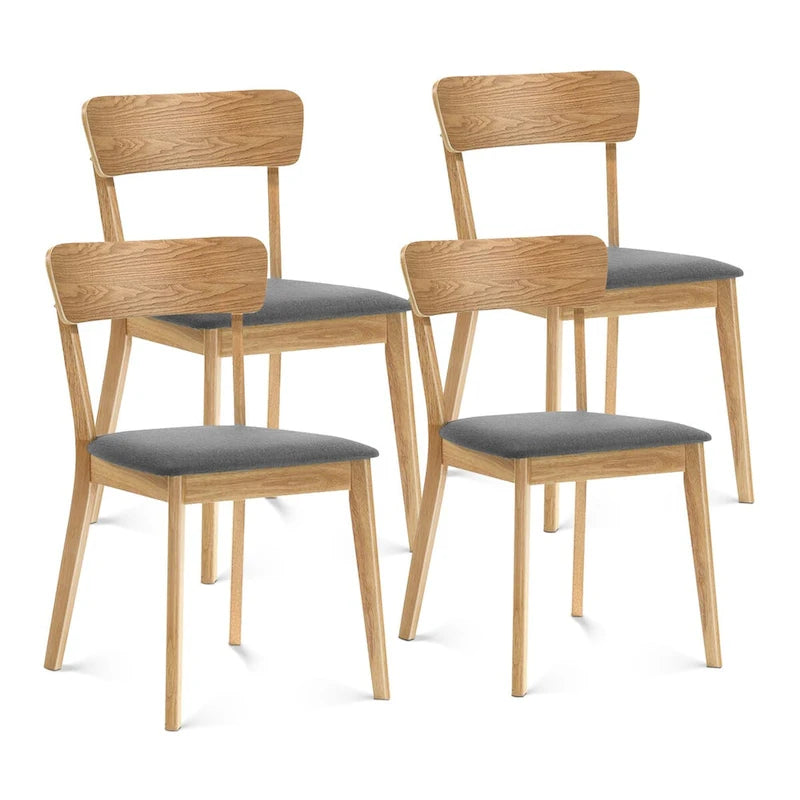 Dining Chair Set Of 2, Solid Rubberwood Foam Upholstery Cushion Seat Wooden Ladder Back Side Chairs