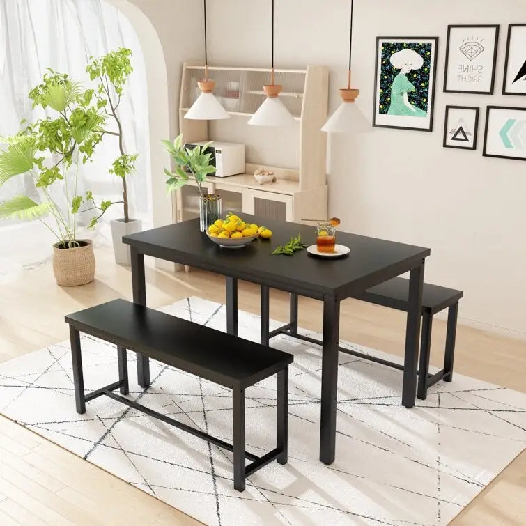 Dining Table Set with Bench, 3 Pieces Dining Furniture Set Kitchen Table Set for Kitchen, Dining Room, Living Room