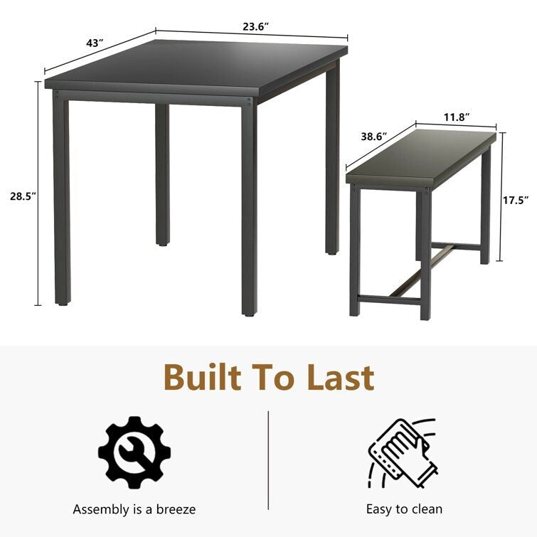 Dining Table Set with Bench, 3 Pieces Dining Furniture Set Kitchen Table Set for Kitchen, Dining Room, Living Room