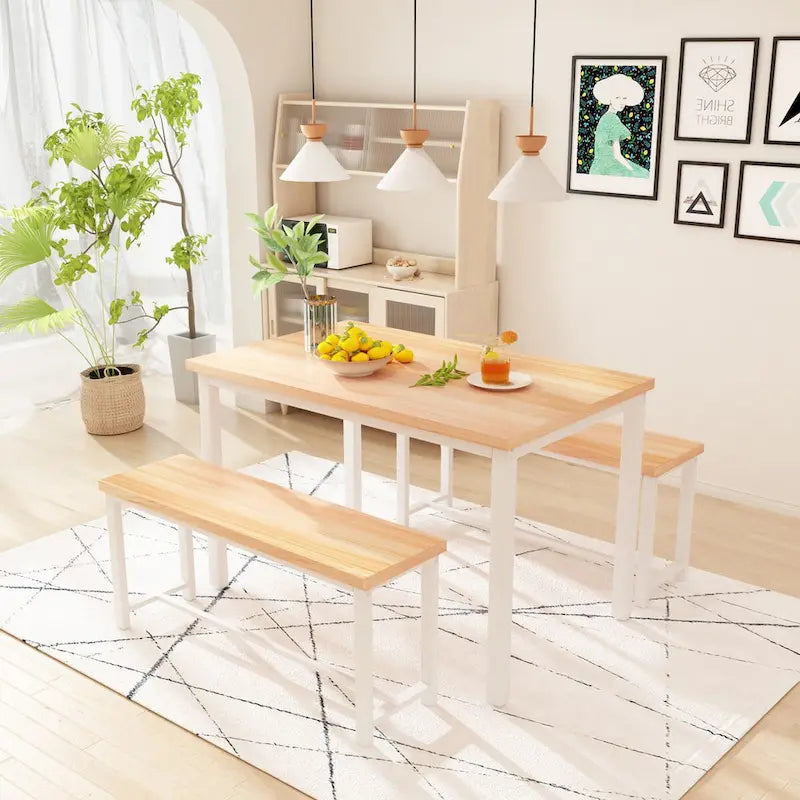 Dining Table Set with Bench, 3 Pieces Dining Furniture Set Kitchen Table Set for Kitchen, Dining Room, Living Room