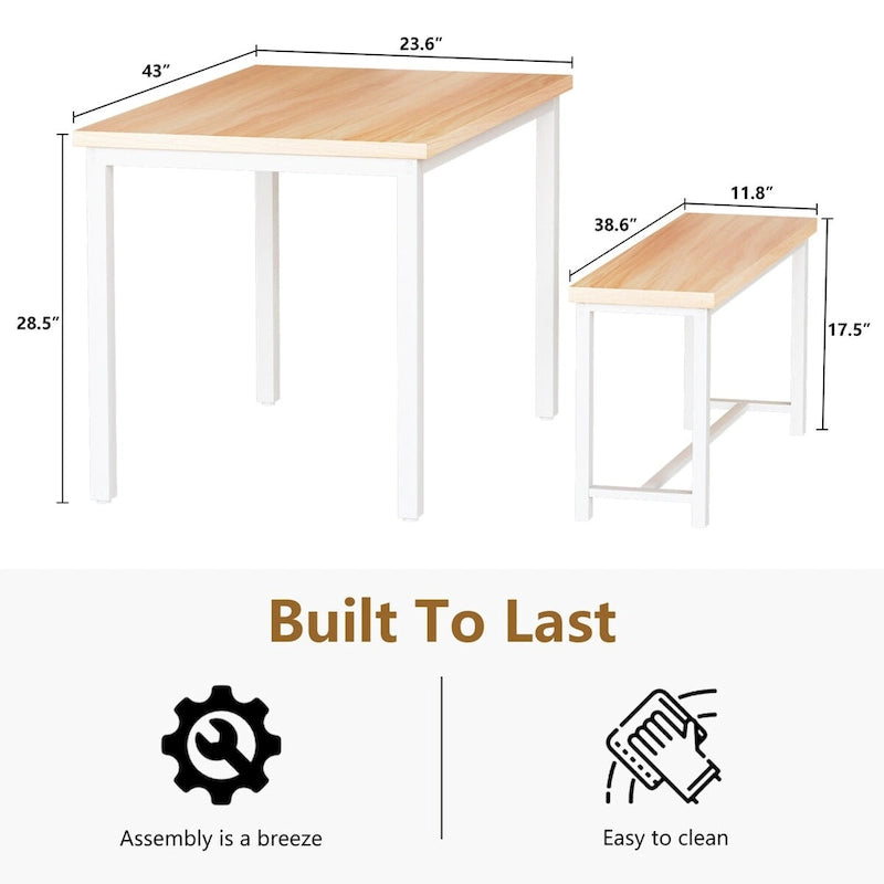 Dining Table Set with Bench, 3 Pieces Dining Furniture Set Kitchen Table Set for Kitchen, Dining Room, Living Room