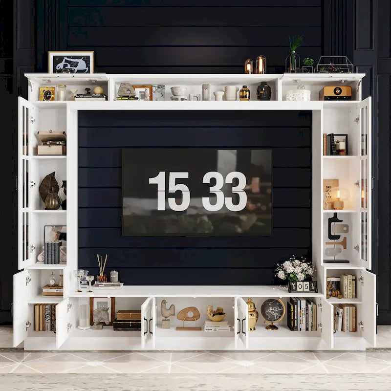 White Entertainment Unit with Multiple Storage Options Tempered Glass - 96.9