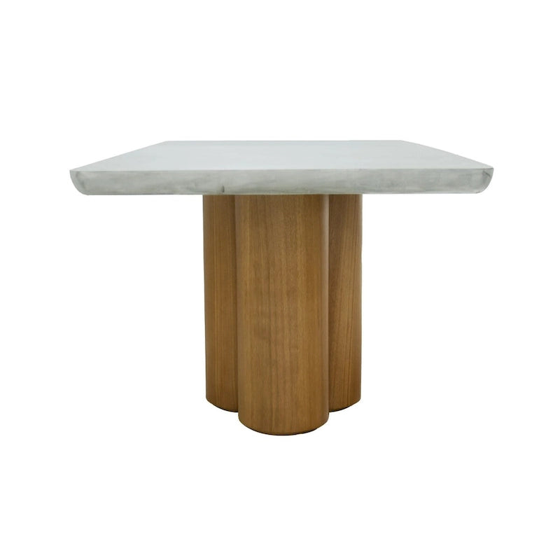 Cid Ziv 71 Inch Dining Table, Rectangular Gray Faux Concrete, Pillar Base